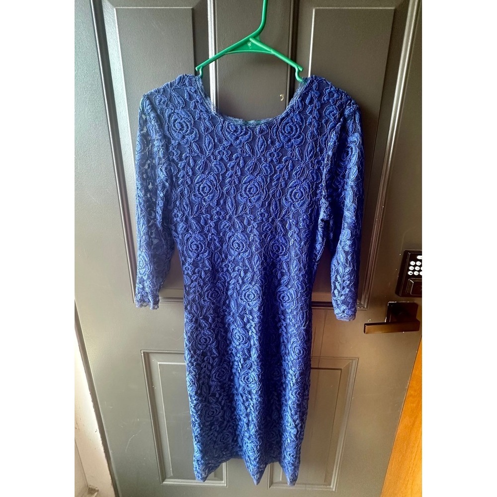 Mantos Eternity Elegant Midi Dress 3/4 Sleeves Size 6 Royal Blue Formal NWT